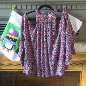 Purple,Cold shoulder,bell sleeve swing top